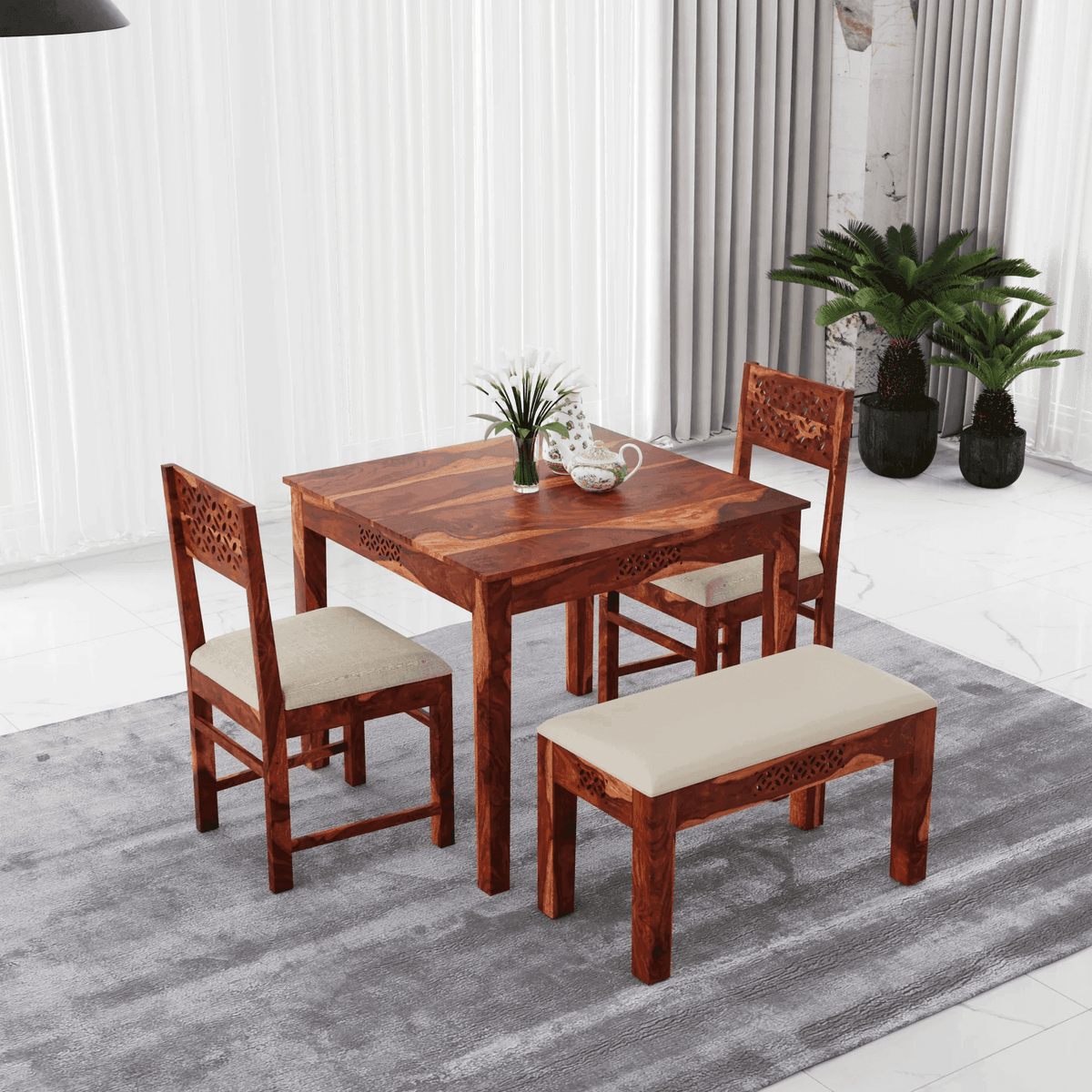 4 seater dining table set made of solid sheesham wood