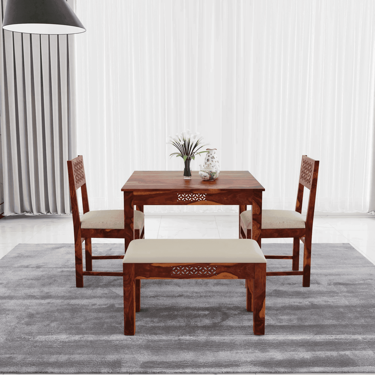 4 seater dining table set made of solid sheesham wood