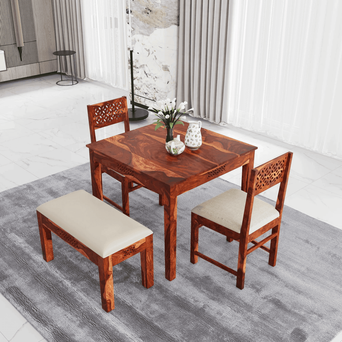 4 seater dining table set made of solid sheesham wood