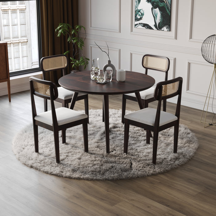 4 Seater Sheesham Wood Round Dining Table Set