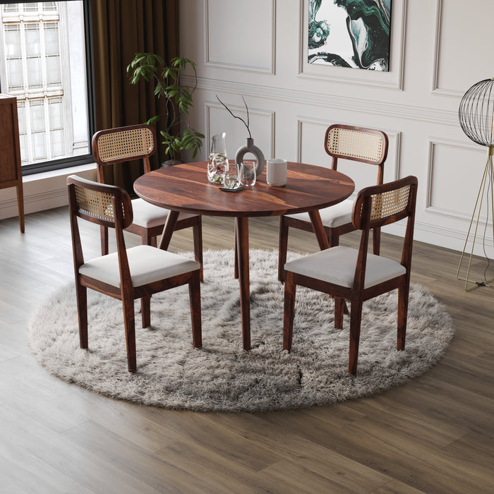 4 Seater Sheesham Wood Round Dining Table Set