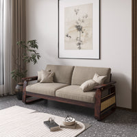 Wooden Sofa Set 3 Seater with Rattan Design in Honey Finish