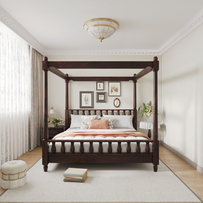Wooden King Size Poster Bed without Storage for Bedroom