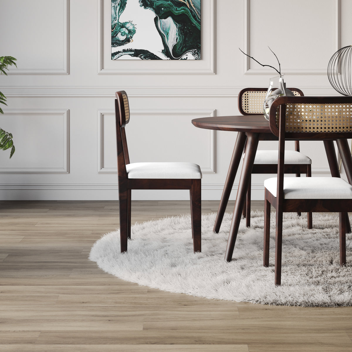 4 Seater Sheesham Wood Round Dining Table Set