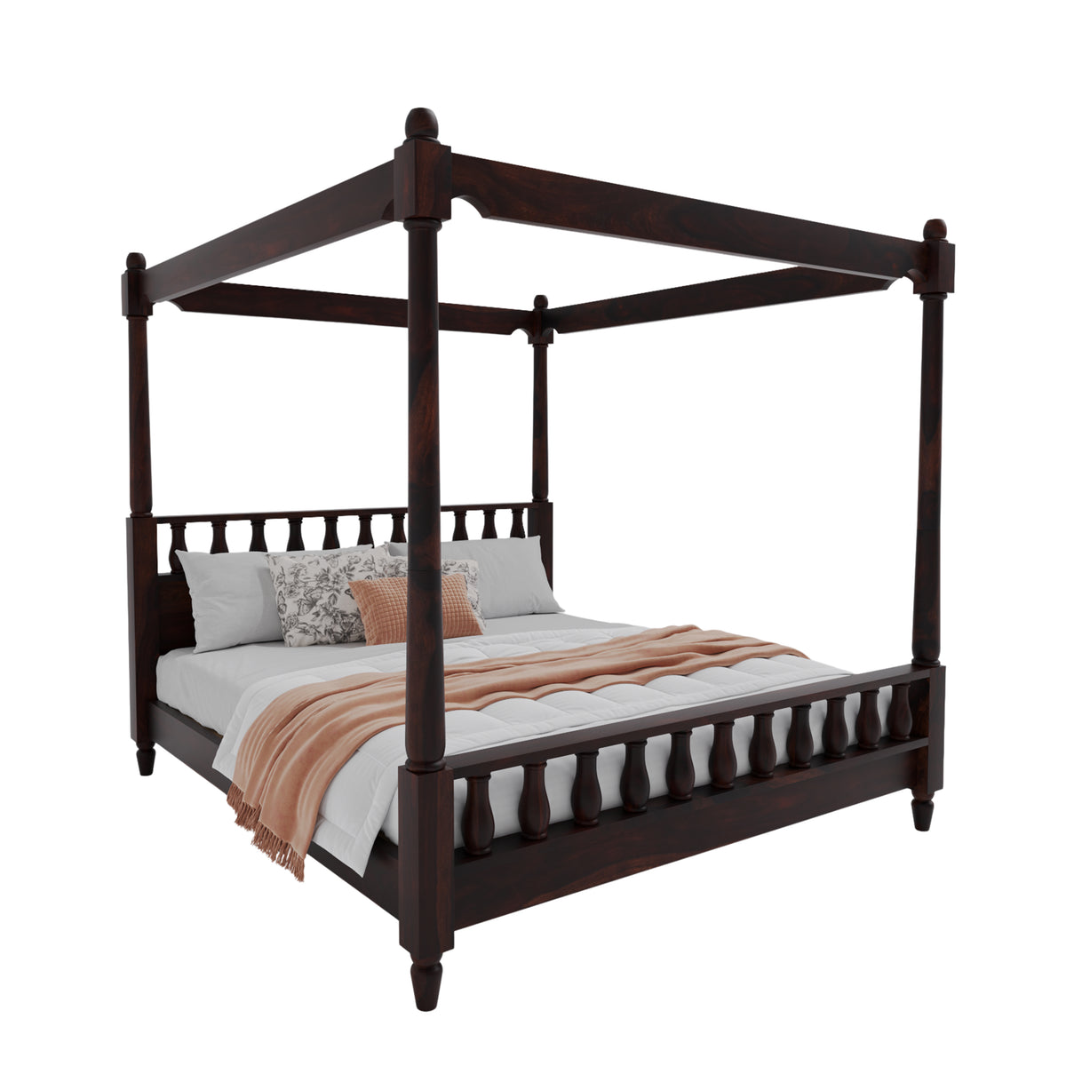Wooden King Size Poster Bed without Storage for Bedroom