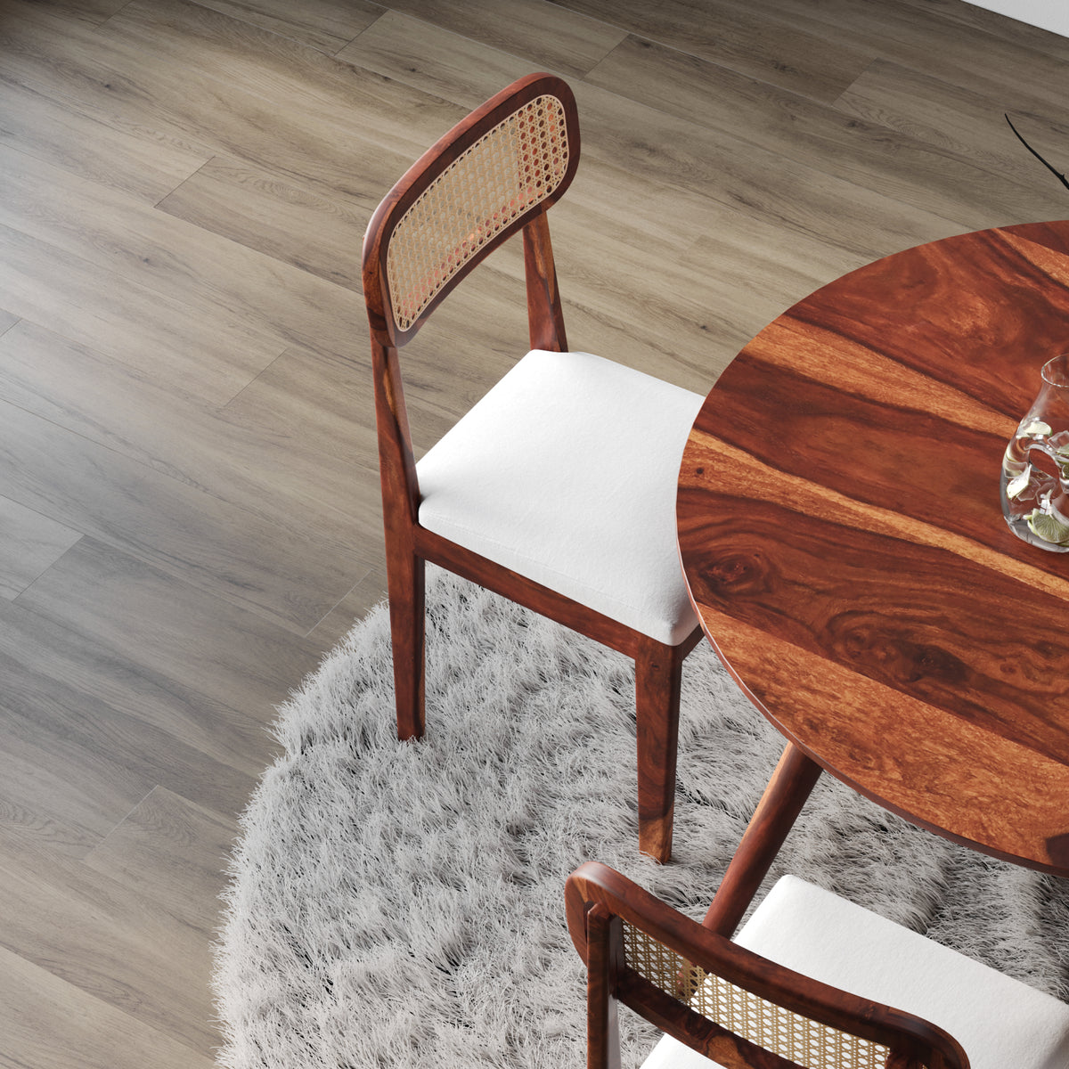4 Seater Sheesham Wood Round Dining Table Set