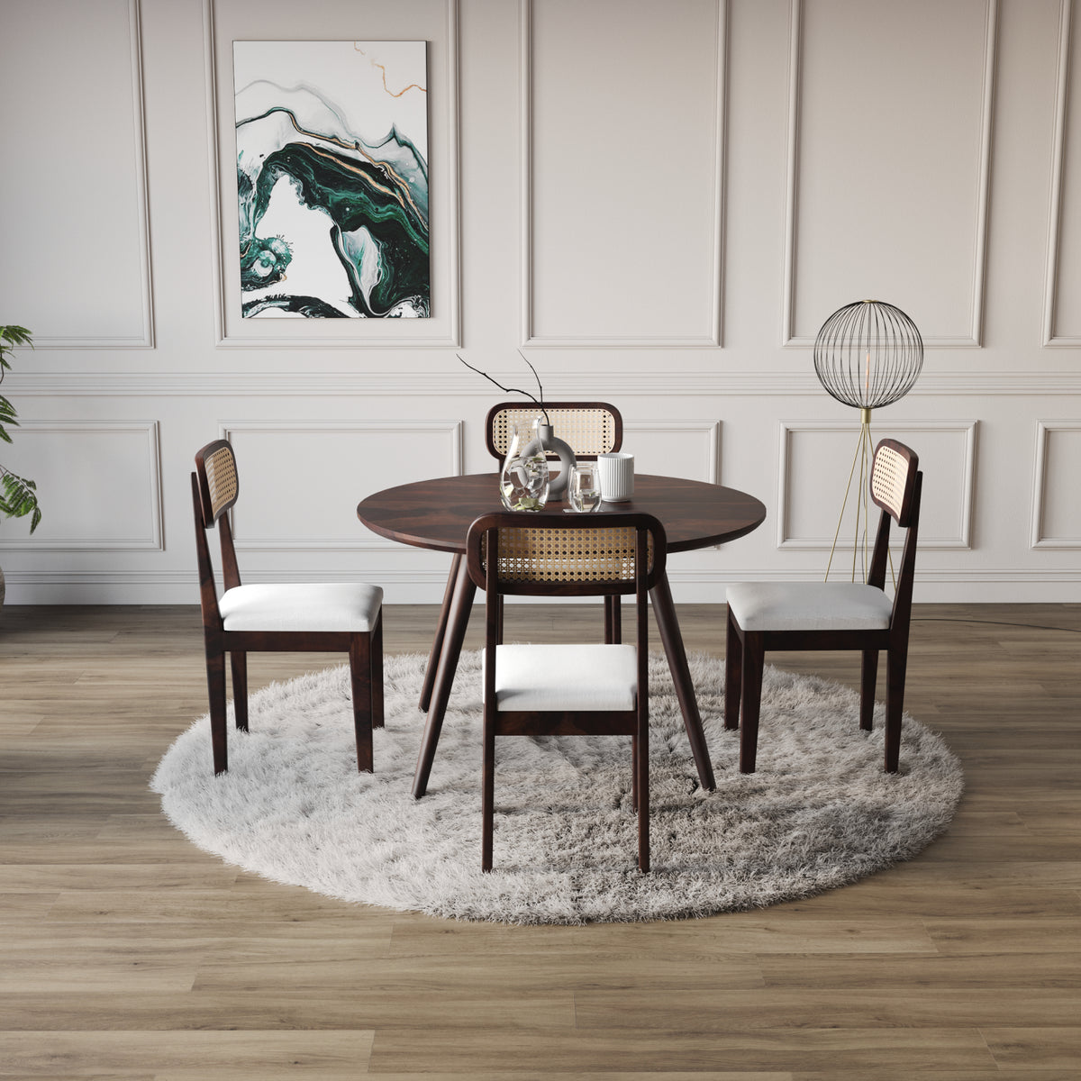 4 Seater Sheesham Wood Round Dining Table Set