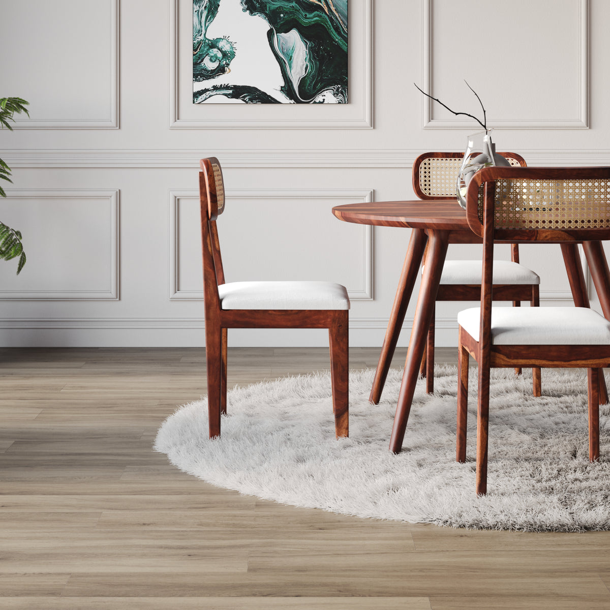 4 Seater Sheesham Wood Round Dining Table Set