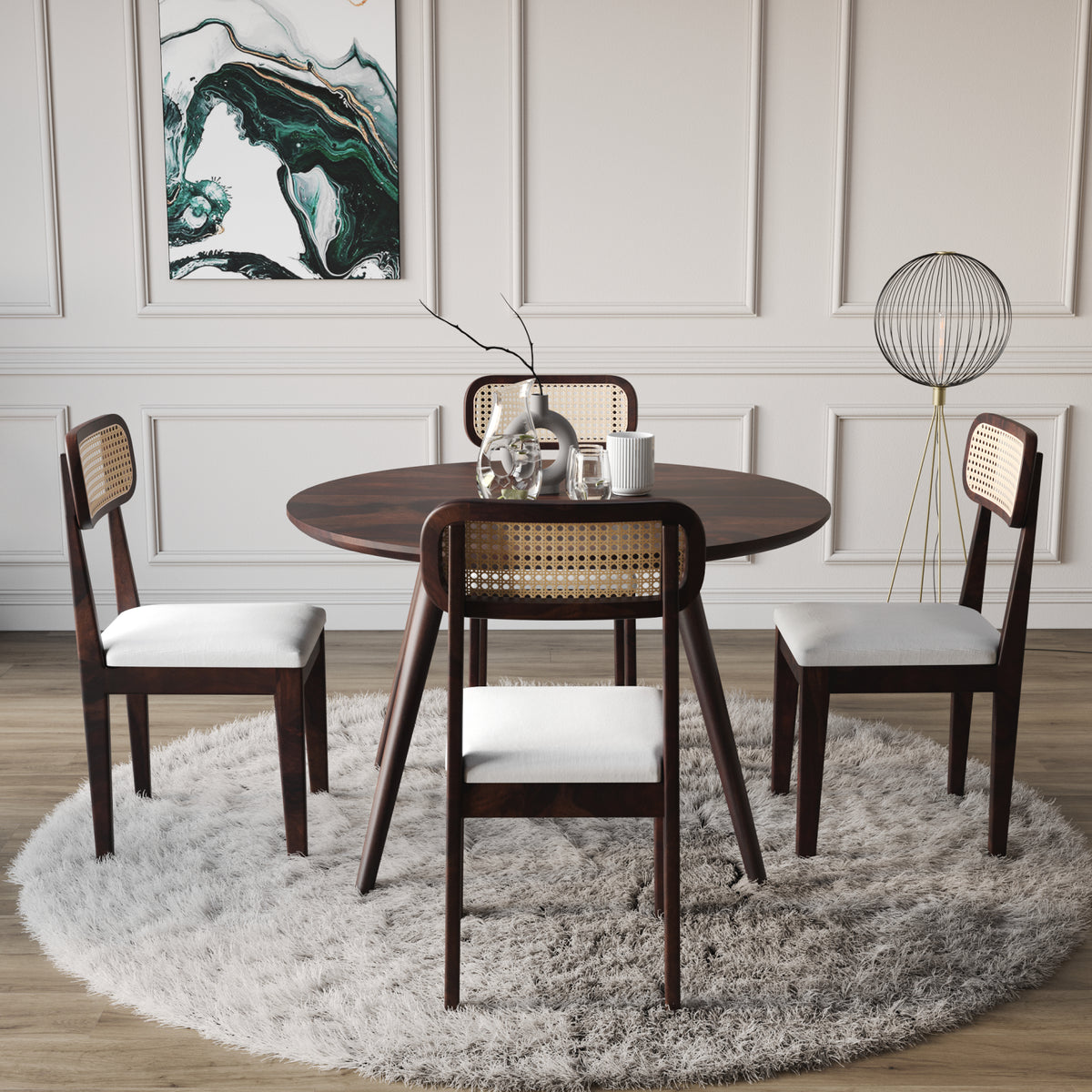 4 Seater Sheesham Wood Round Dining Table Set
