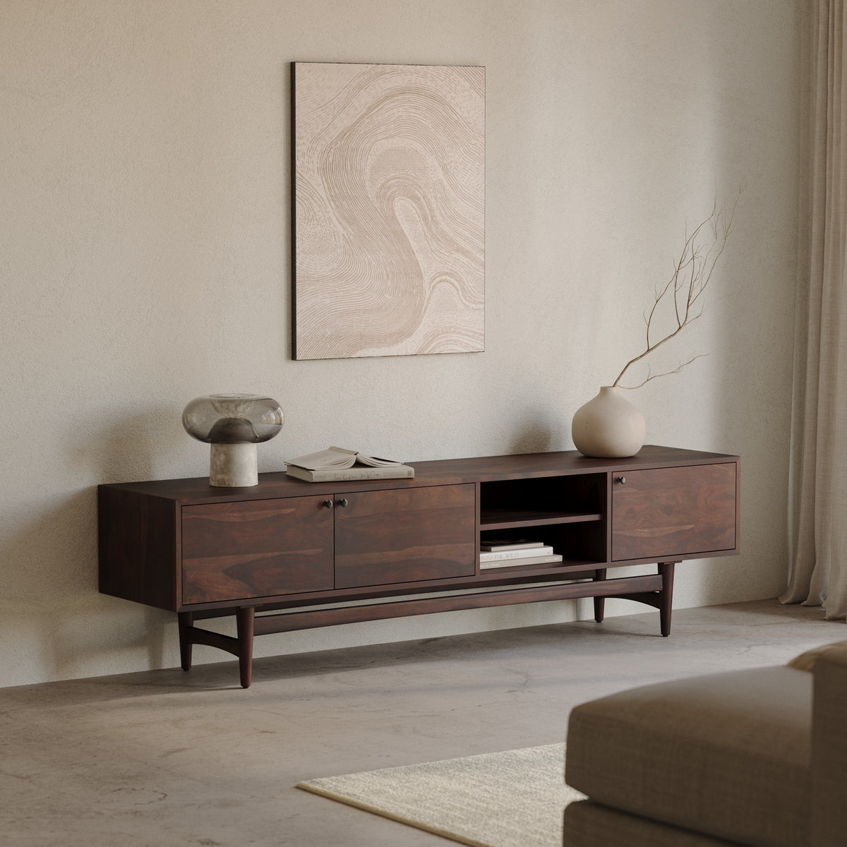 Solid Wood TV Cabinet with Storage and Drawers