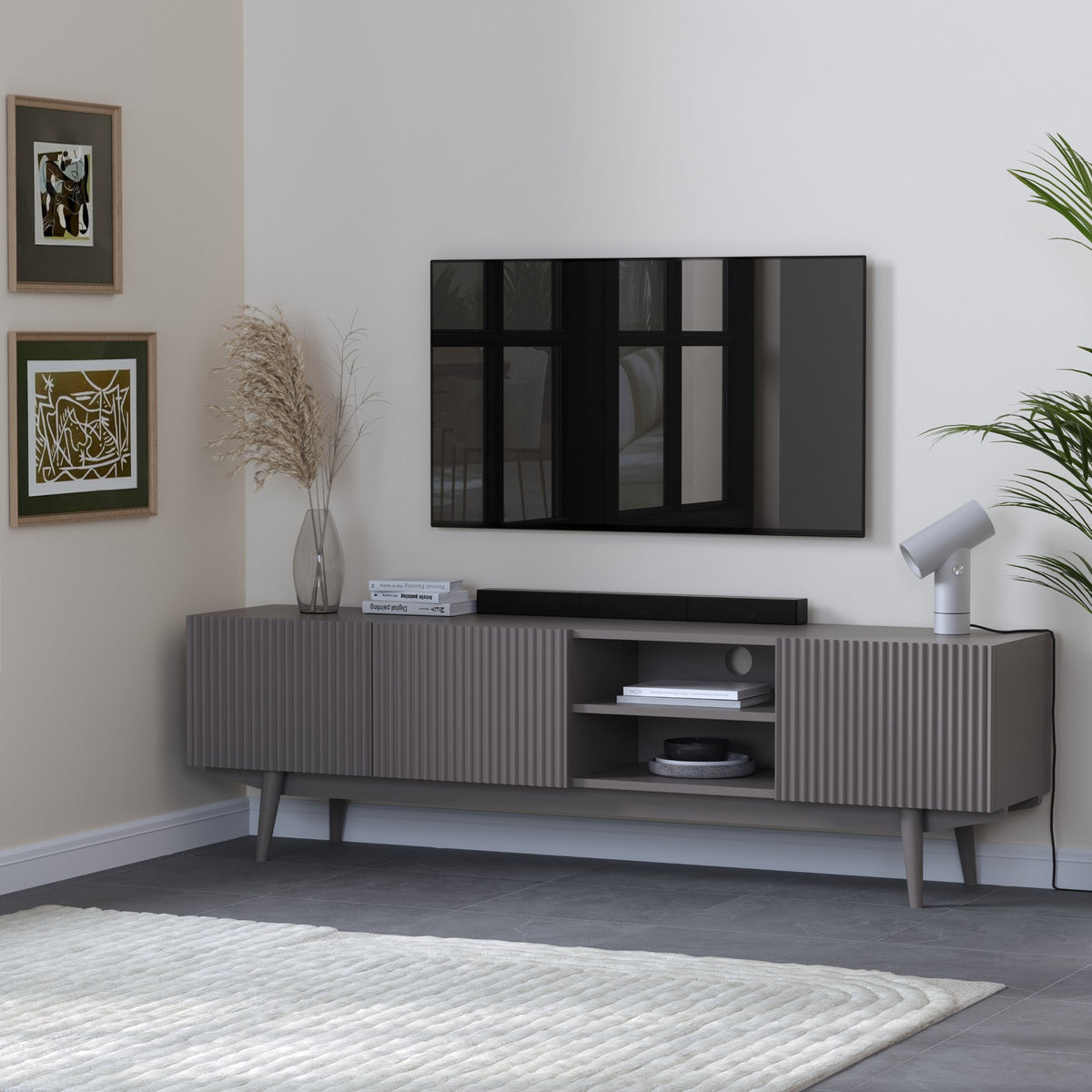 Solid Wood Tv Unit with Storage