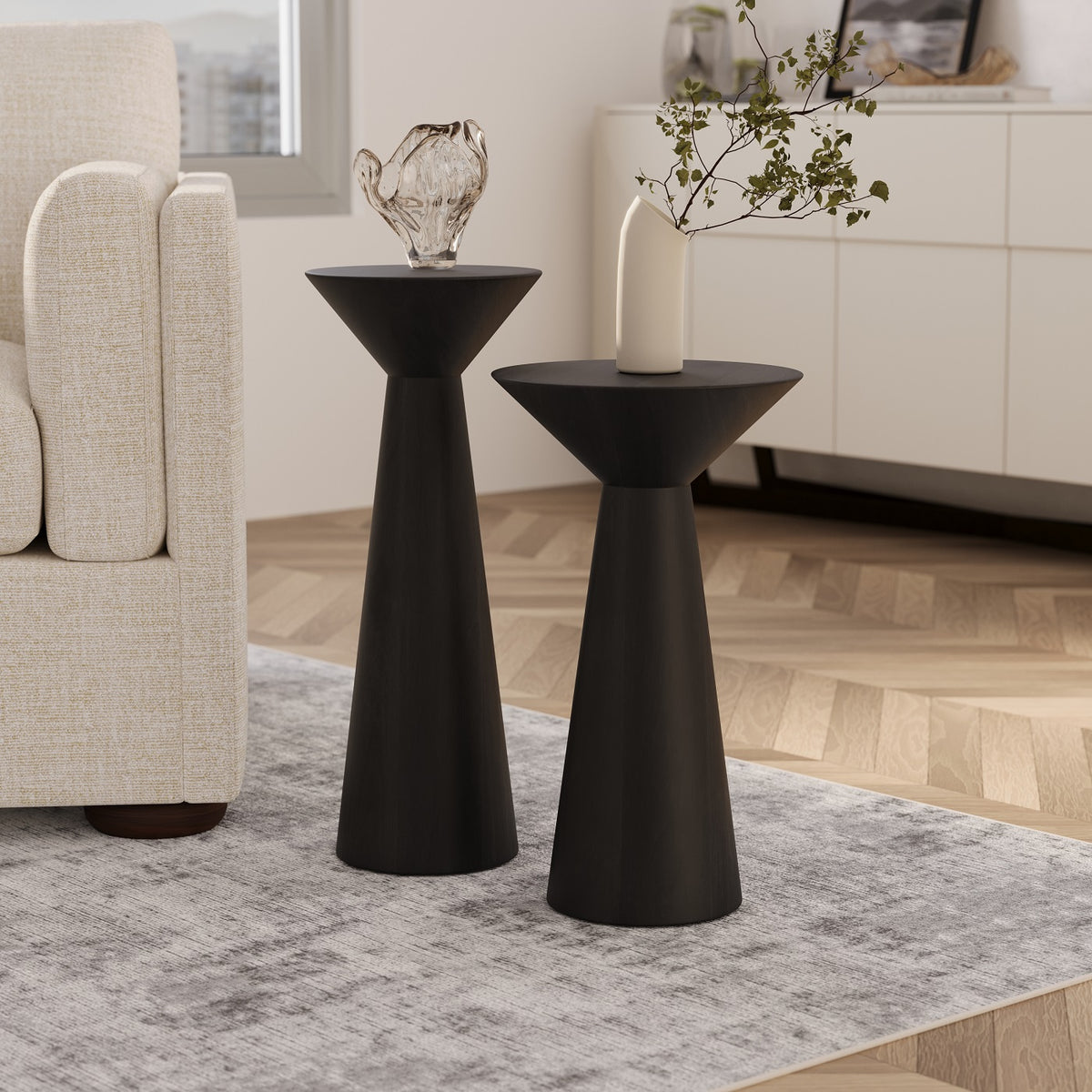 Wooden Side End Table Set of 2 | Pedestal Accent Table for Living Room