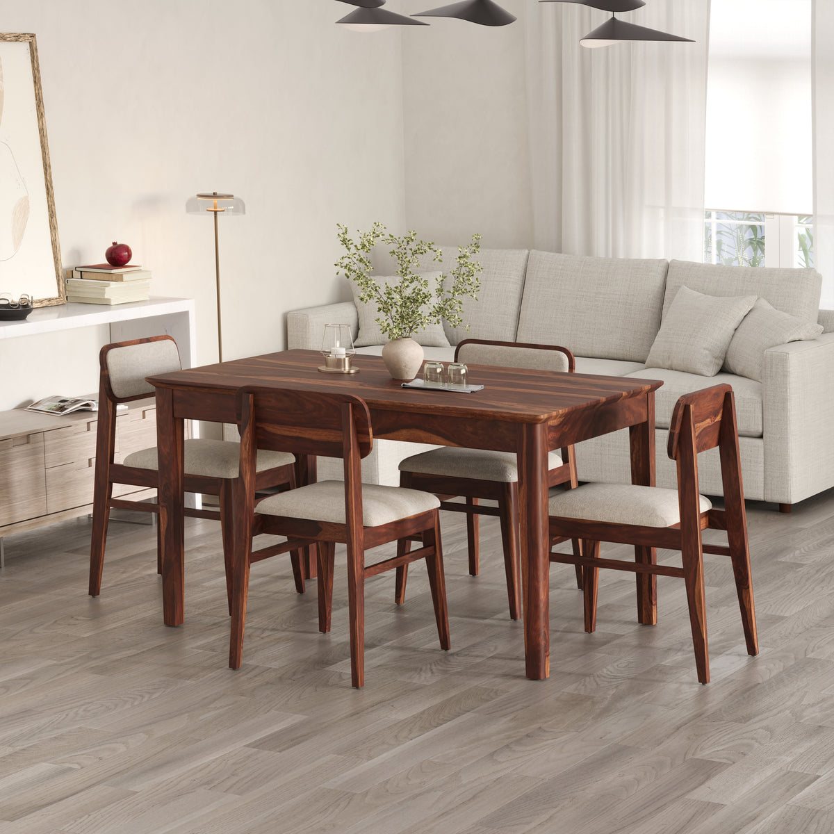 Oslo Solid Sheesham Wood 4 Seater Dining Table Set - Honey Finish