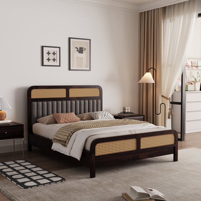Wooden Queen Size bed without Storage in Walnut Finish for Bedroom