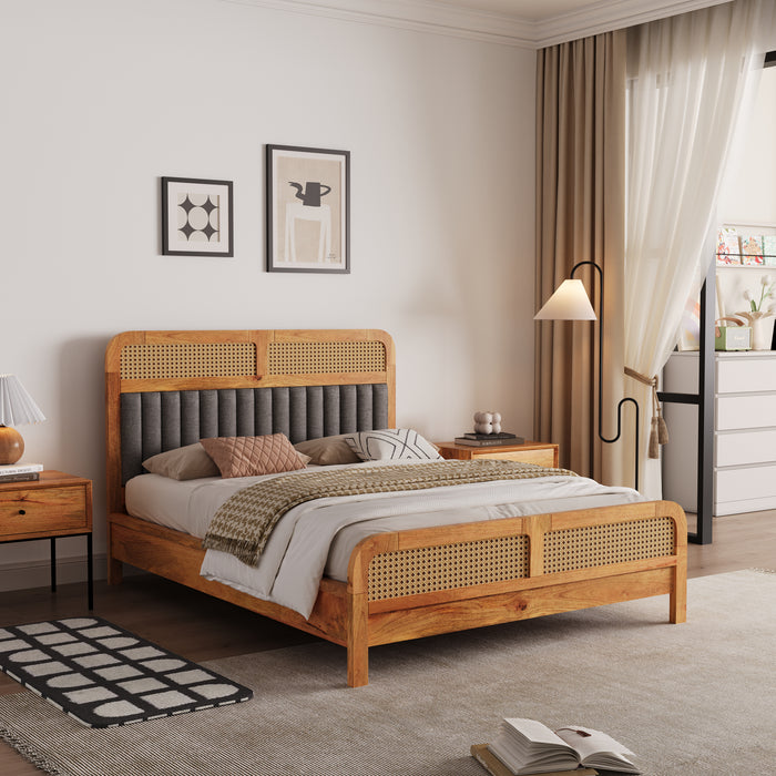 Wooden Queen Size bed without Storage in Natural Finish for Bedroom