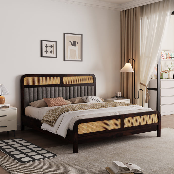 Wooden King Size bed without Storage in Walnut Finish for Bedroom