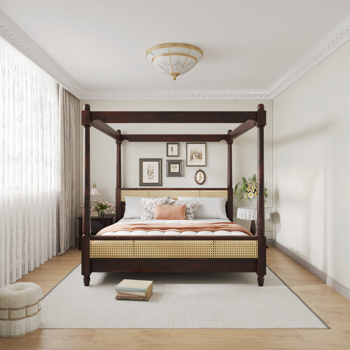 Wooden King Size Poster Bed without Storage for Bedroom