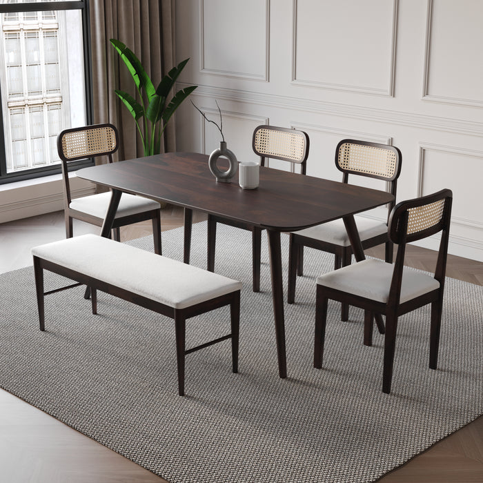 Solid Wood Dining Table 6 Seater Set with Bench for Dining Room