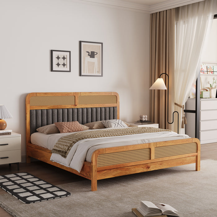 Wooden King Size bed without Storage in Natural Finish for Bedroom