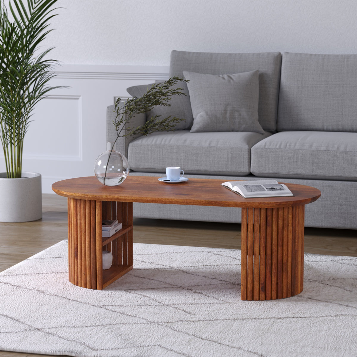 Mango Wood Semi Round Center Table
