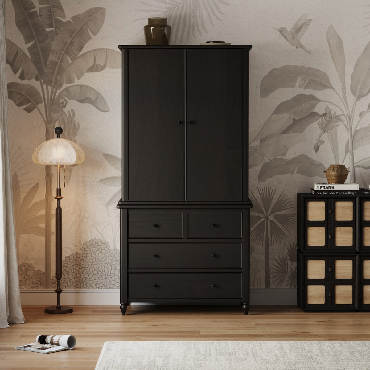 Solid Sheesham Wood Wardrobe with 2 Door Cabinet & 4 Drawers