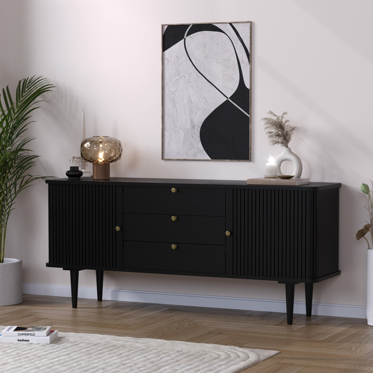 Solid Mango Wood Buffet Sideboard Cabinet with Storage