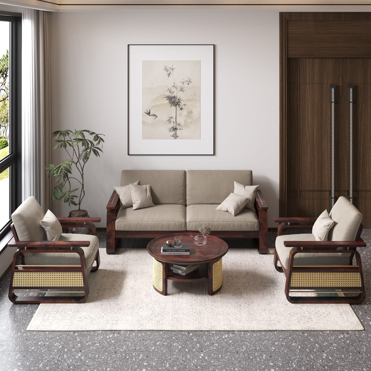 Solid Wood 5 Seater Sofa Set