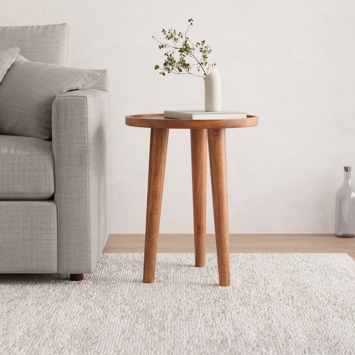 Wooden Round Accent Side End Table for Living Room & Bedroom