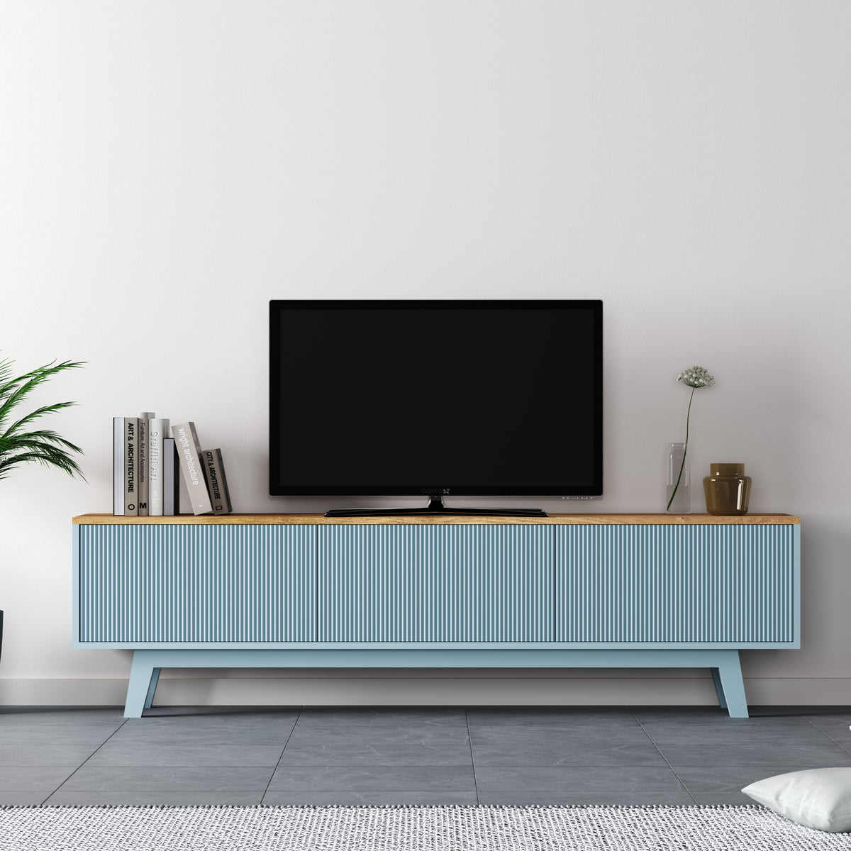 Solid Wood Entertainment Unit with Cabinet Storage