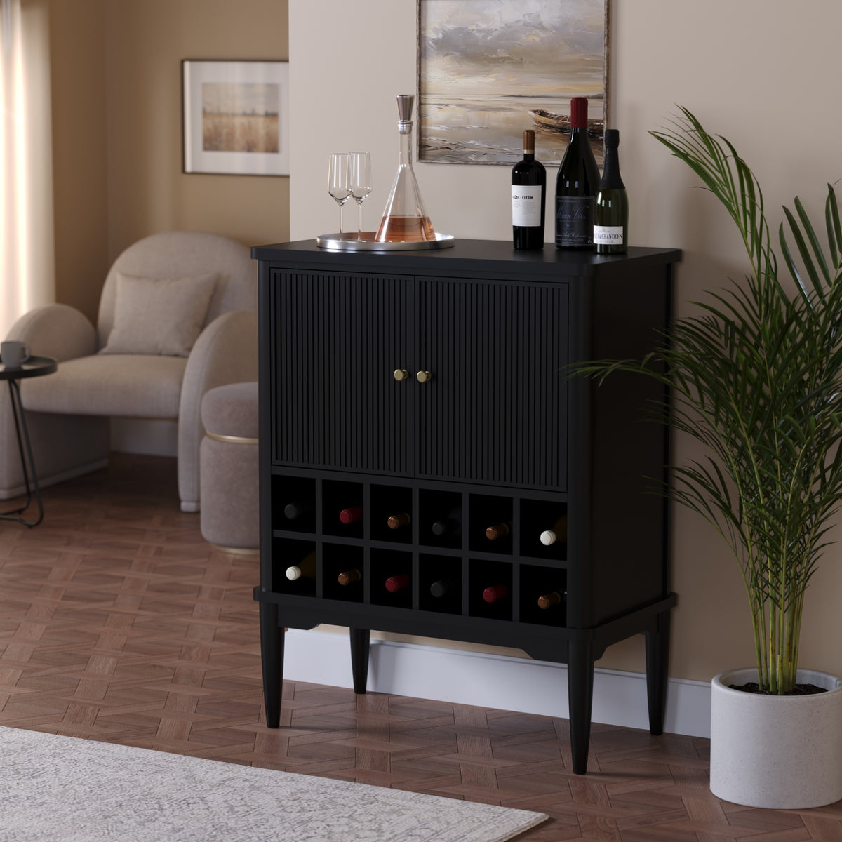Solid Wood Bar Cabinet with Cabinet Storage