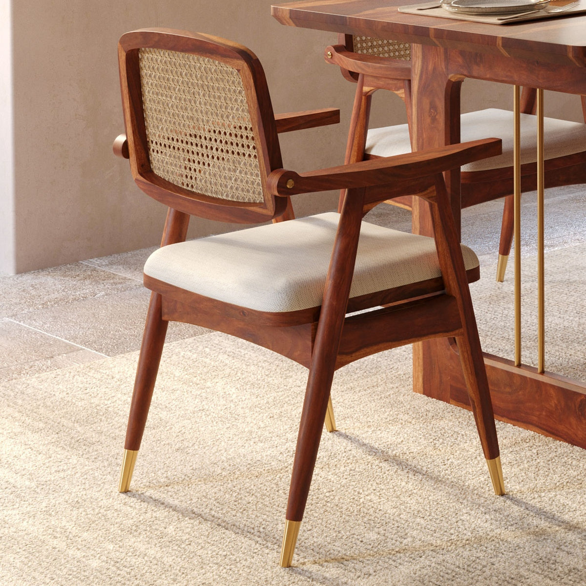Sheesham Wood Dining Table 4 Seater with Modern Metal Accent Design