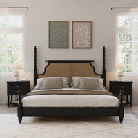 Solid Sheesham Wood King Size Bed with Cane Headboard