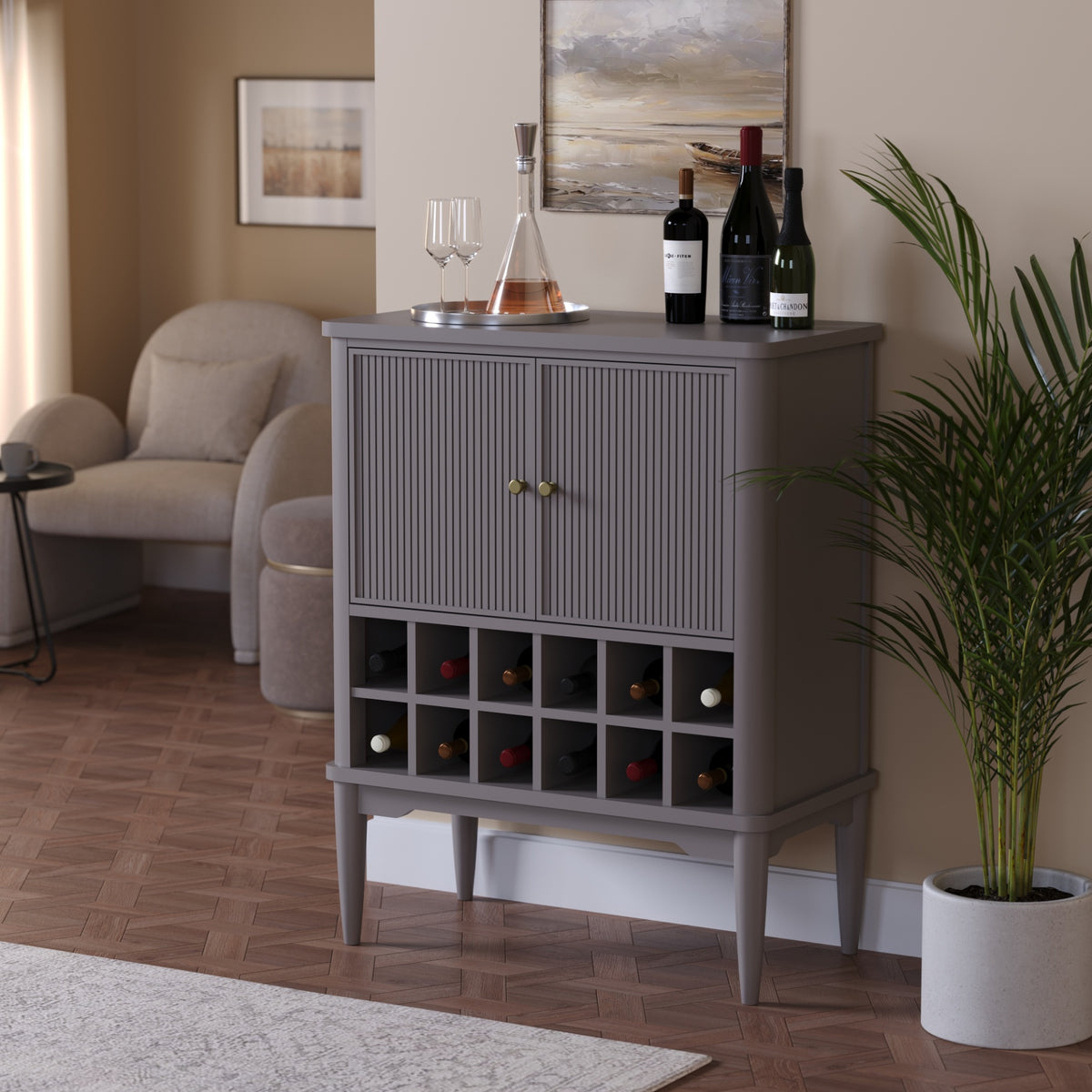 Solid Wood Bar Cabinet with Cabinet Storage
