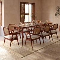Sheesham Wood 8 Seater Dining Table Set with Cane Back Chairs