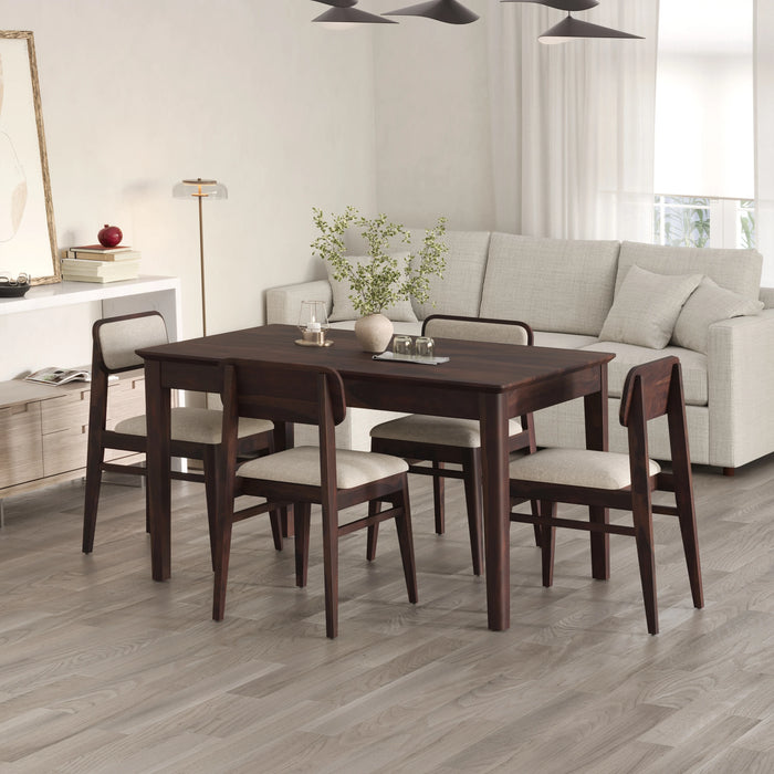 Oslo Solid Sheesham Wood 4 Seater Dining Table Set - Walnut Finish