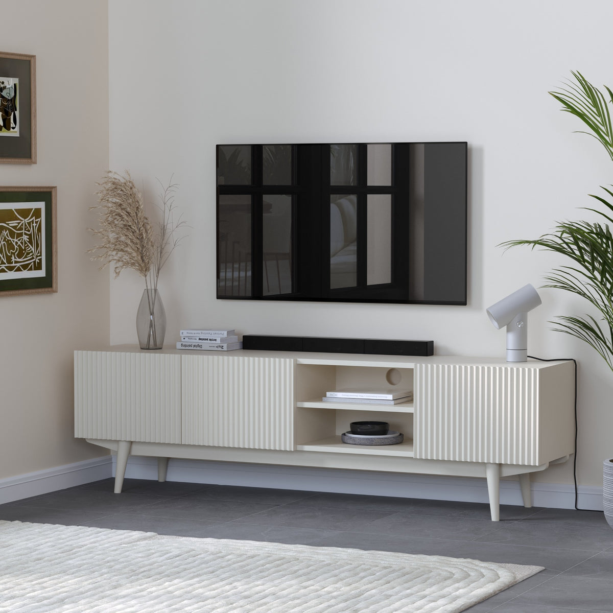 Solid Wood Tv Unit with Storage
