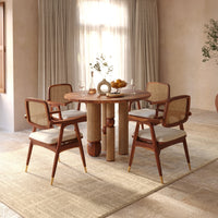 Sheesham Wood Dining Chair with Cane Back and Upholstered Seat