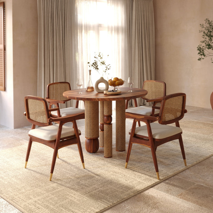 Sheesham Wood Dining Chair with Cane Back and Upholstered Seat