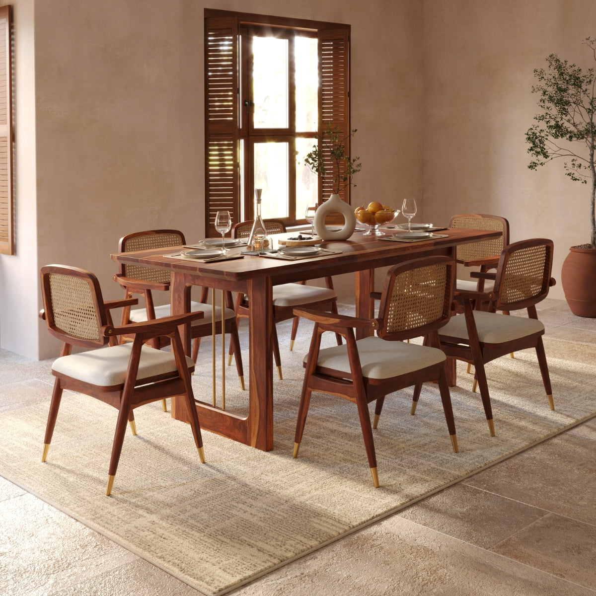 Wooden Dining Table 6 Seater with Modern Metal Accent Design