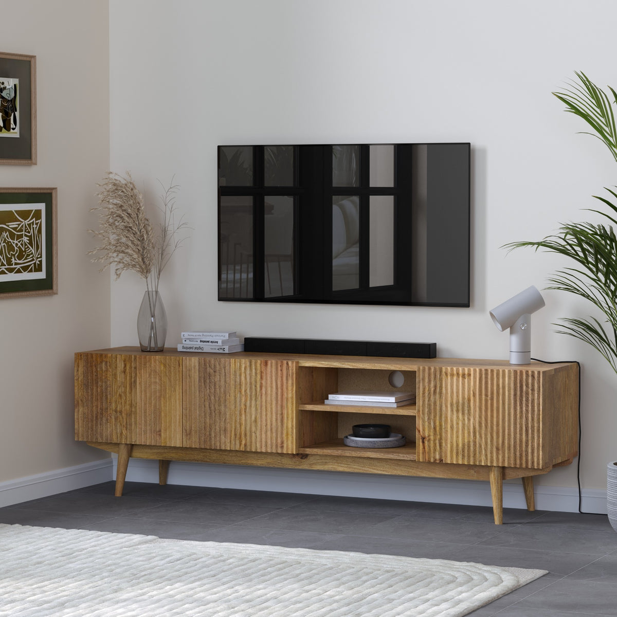 Solid Wood Tv Unit with Storage
