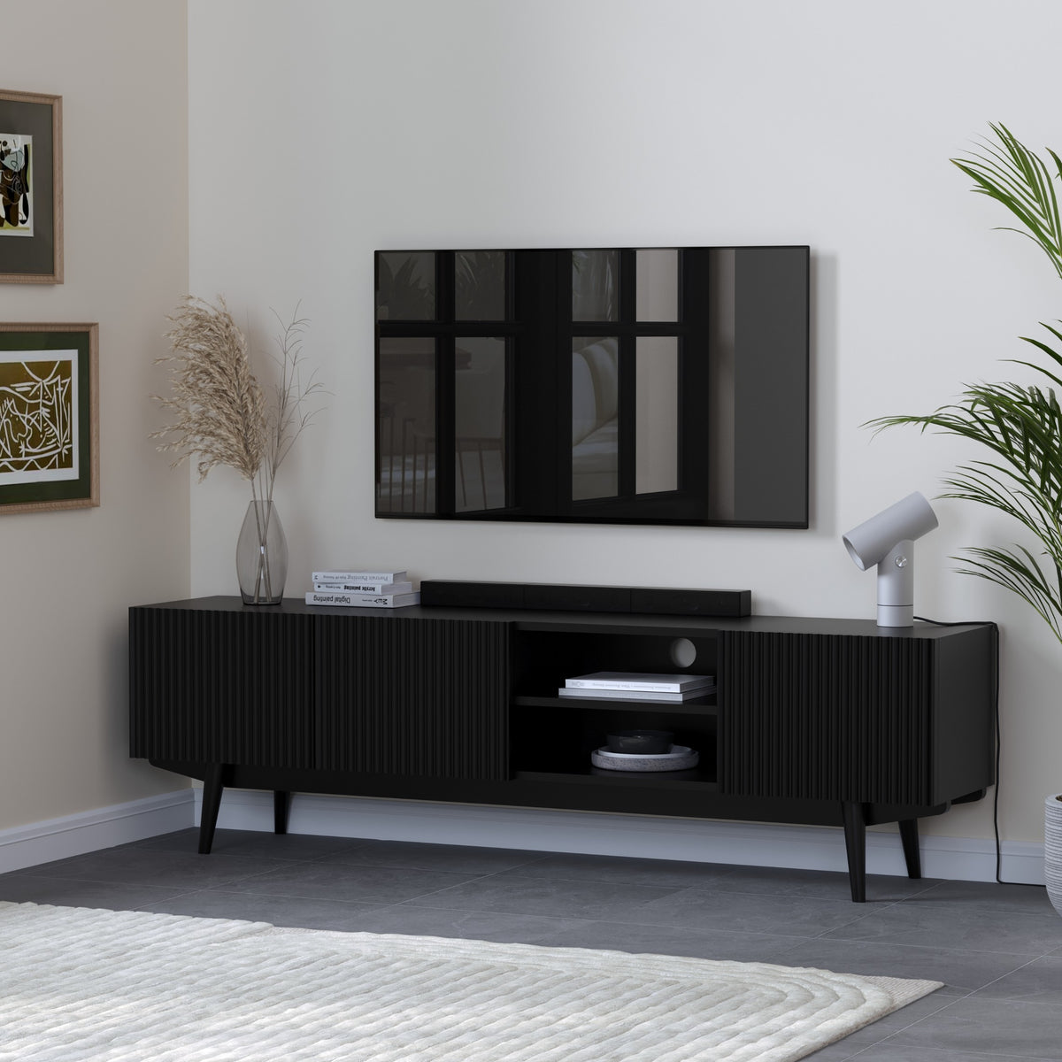Solid Wood Tv Unit with Storage