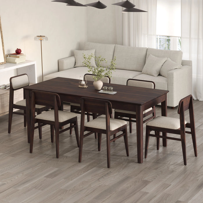 Oslo Solid Sheesham Wood 6 Seater Dining Table Set - Walnut Finish