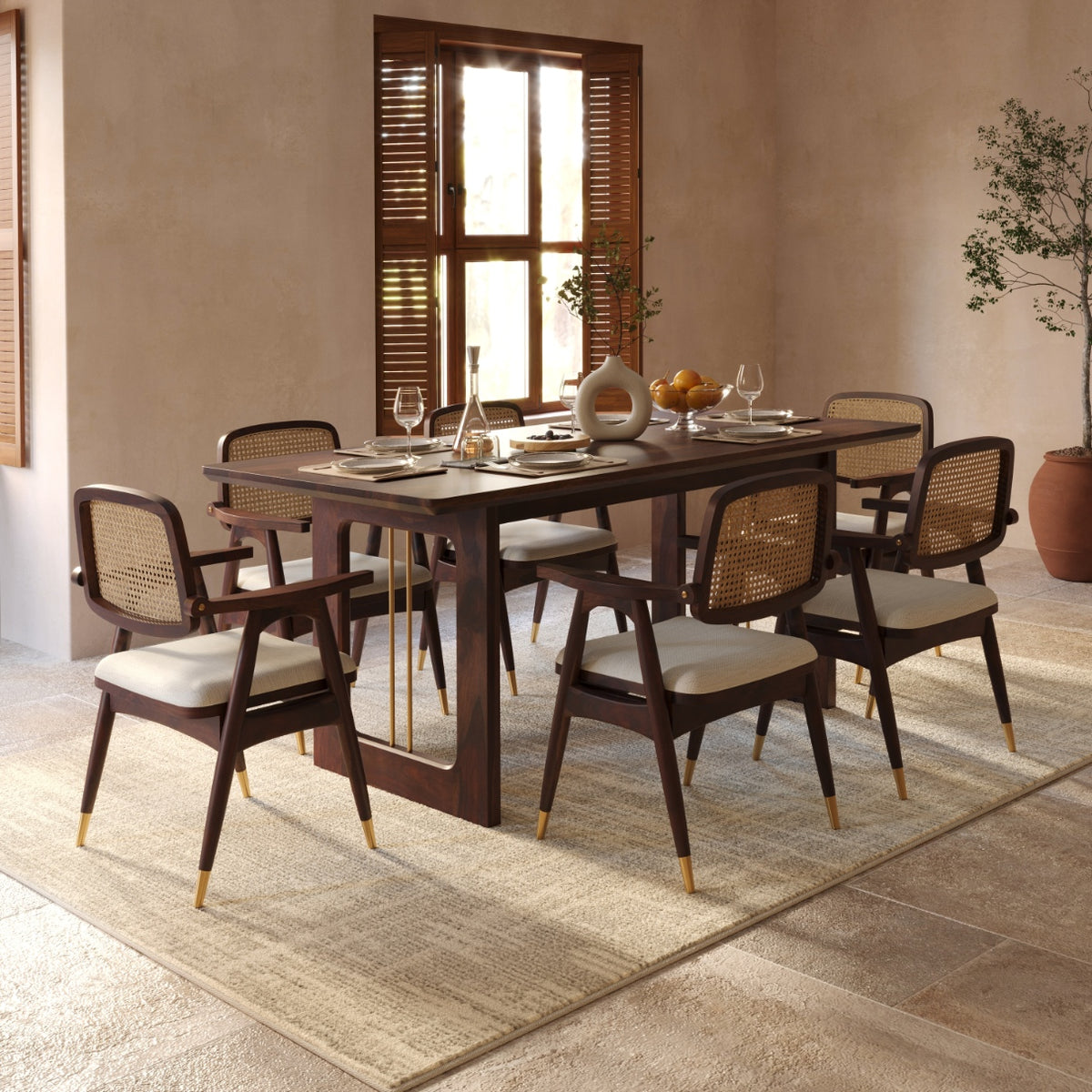 Wooden Dining Table 6 Seater with Modern Metal Accent Design