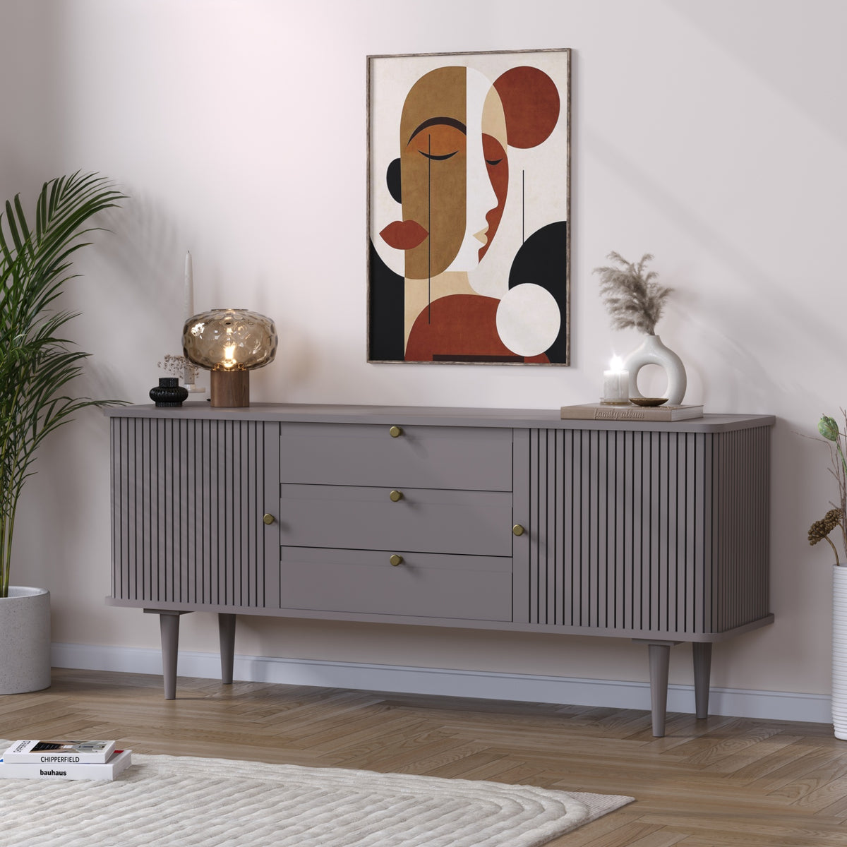 Solid Mango Wood Buffet Sideboard Cabinet with Storage