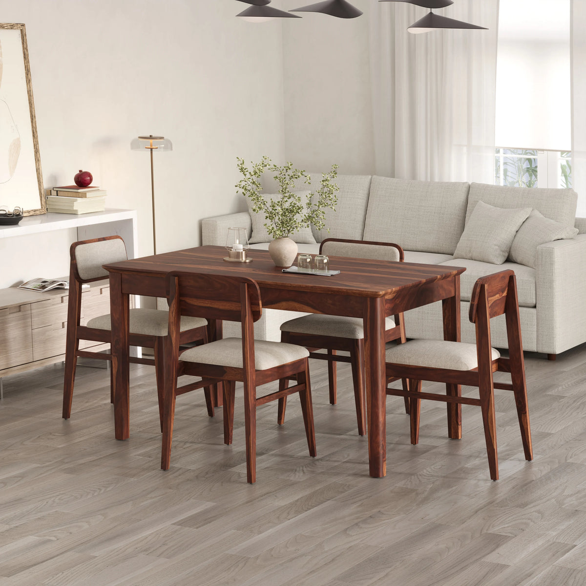 Oslo Solid Sheesham Wood 4 Seater Dining Table Set - Honey Finish