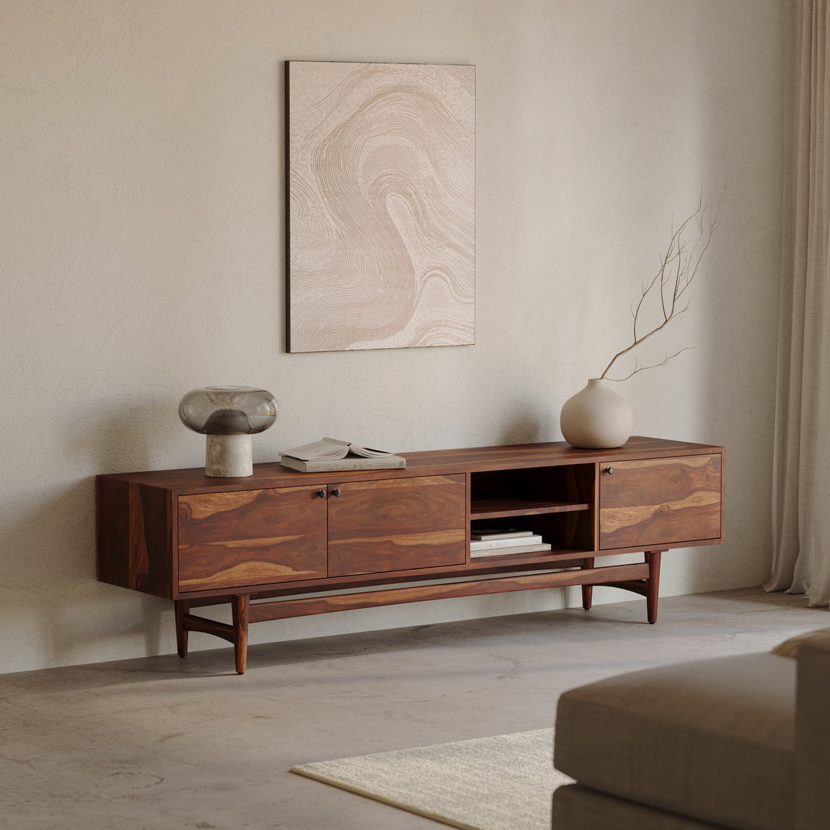 Solid Wood TV Cabinet with Storage and Drawers