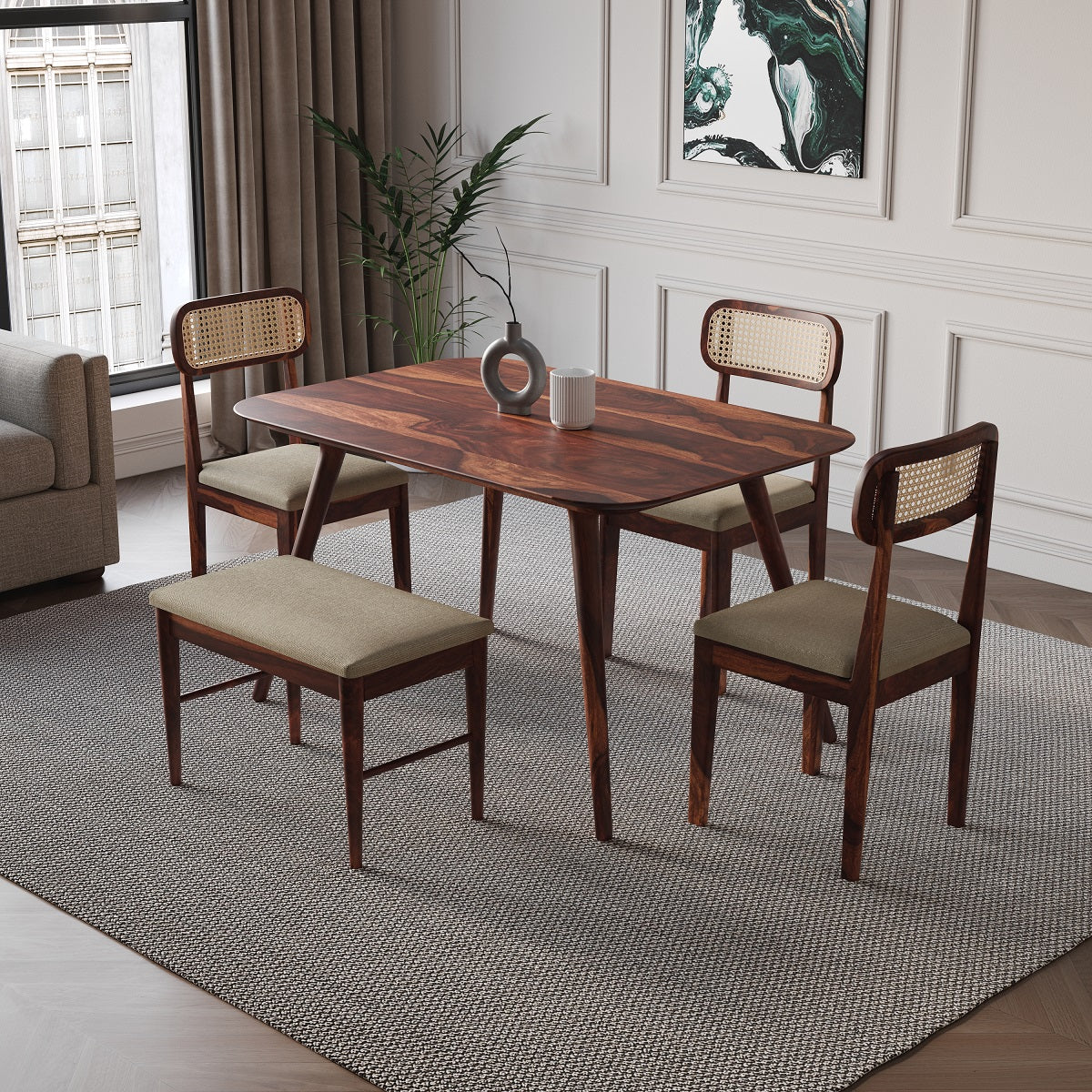 Solid Sheesham Wood 4 Seater Dining Set