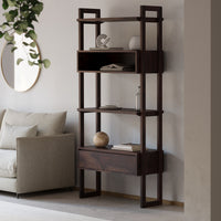 Wooden Tall Bookcase with Open Shelves & Storage