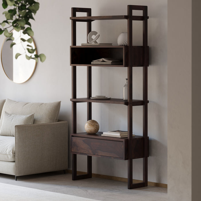 Wooden Tall Bookcase with Open Shelves & Storage