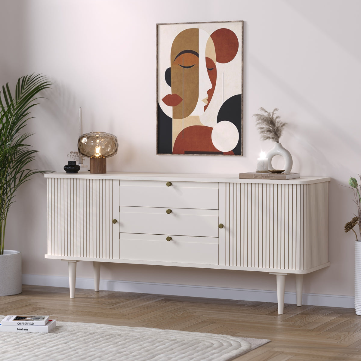 Solid Mango Wood Buffet Sideboard Cabinet with Storage
